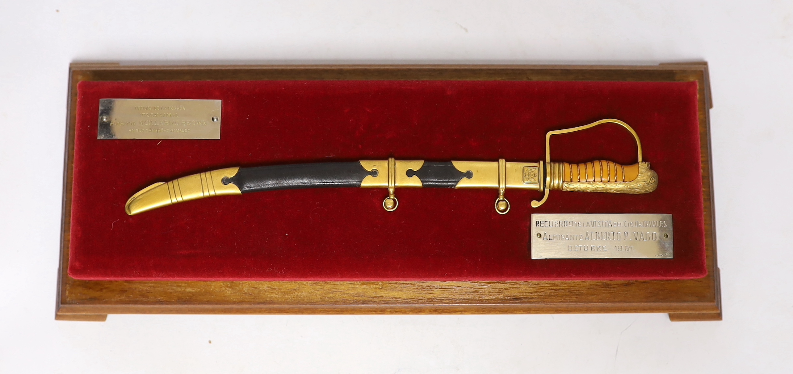 A cased Spanish miniature presentation sword, dated 1961